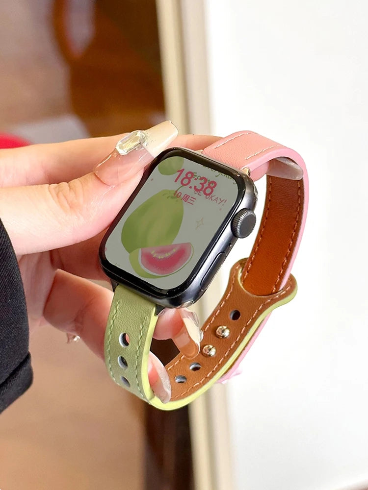 Cute Dog Leather Band For iWatch Ultra 10 9 8 7 6 5 4 Slim Woman Bracelet Strap For Apple Watch 38mm 40mm 41mm 42mm 45 46mm 49mm