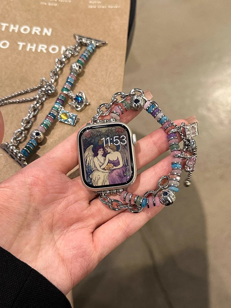 Bohemia Elasticity Metal Band For iWatch Ultra 11 10 9 8 Se 42mm 44 46mm 49mm Woman Bracelet Strap For Apple Watch 7 6 5 40mm 41