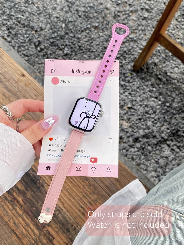 Cute Dog Leather Band For iWatch Ultra 10 9 8 7 6 5 4 Slim Woman Bracelet Strap For Apple Watch 38mm 40mm 41mm 42mm 45 46mm 49mm