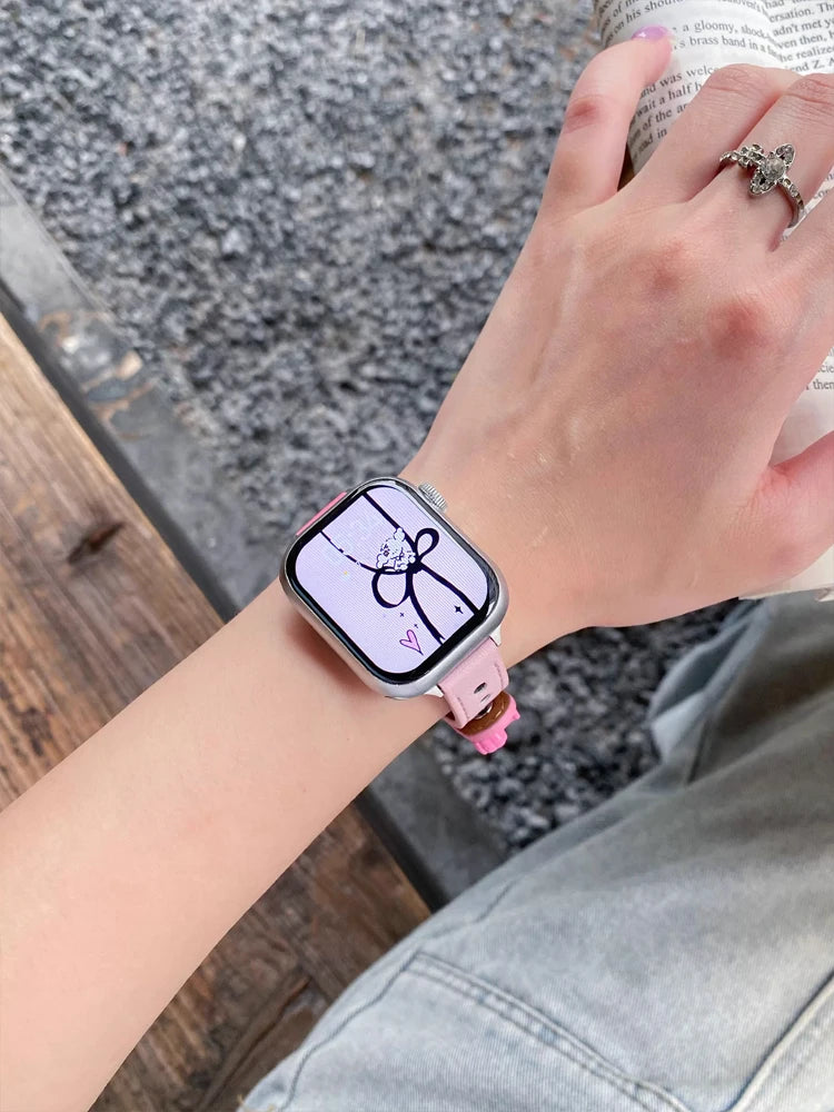 Cute Dog Leather Band For iWatch Ultra 10 9 8 7 6 5 4 Slim Woman Bracelet Strap For Apple Watch 38mm 40mm 41mm 42mm 45 46mm 49mm