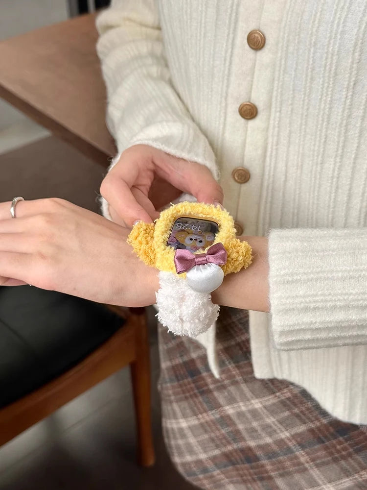 Korea Cute Plush Band+Case For Apple Watch 46mm 45mm 44 40mm 42mm 41mm Elastic Loop Bracelet Strap For iWatch 10 9 8 7 SE 6 5 4