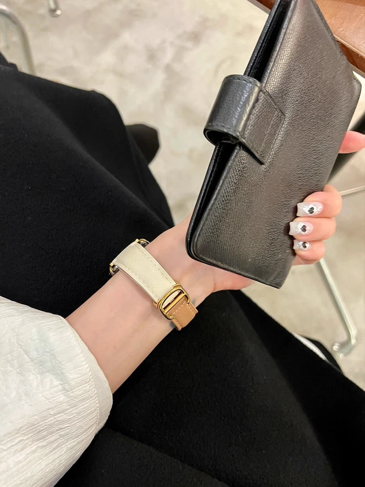 Luxury Real Leather Band For Apple Watch Ultra 10 9 8 7 6 5 4 Women Bracelet Strap For iWatch 38mm 40mm 41mm 42mm 45mm 46mm 49mm