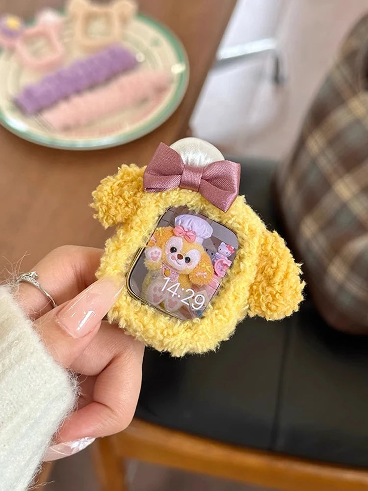 Korea Cute Plush Band+Case For Apple Watch 46mm 45mm 44 40mm 42mm 41mm Elastic Loop Bracelet Strap For iWatch 10 9 8 7 SE 6 5 4