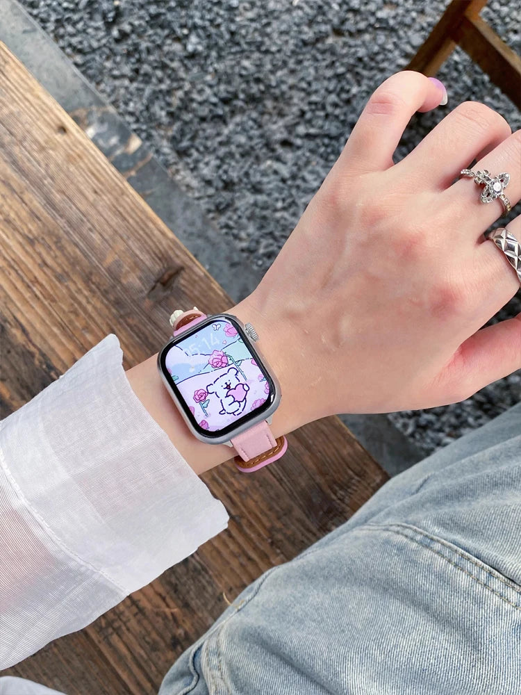 Cute Dog Leather Band For iWatch Ultra 10 9 8 7 6 5 4 Slim Woman Bracelet Strap For Apple Watch 38mm 40mm 41mm 42mm 45 46mm 49mm
