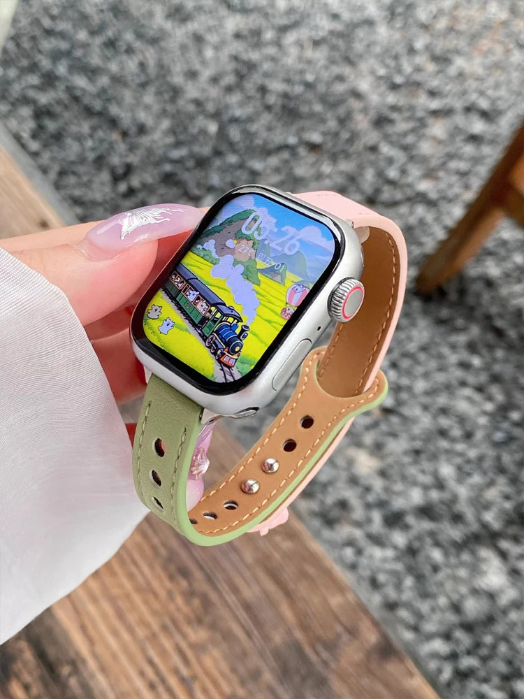 Cute Dog Leather Band For iWatch Ultra 10 9 8 7 6 5 4 Slim Woman Bracelet Strap For Apple Watch 38mm 40mm 41mm 42mm 45 46mm 49mm