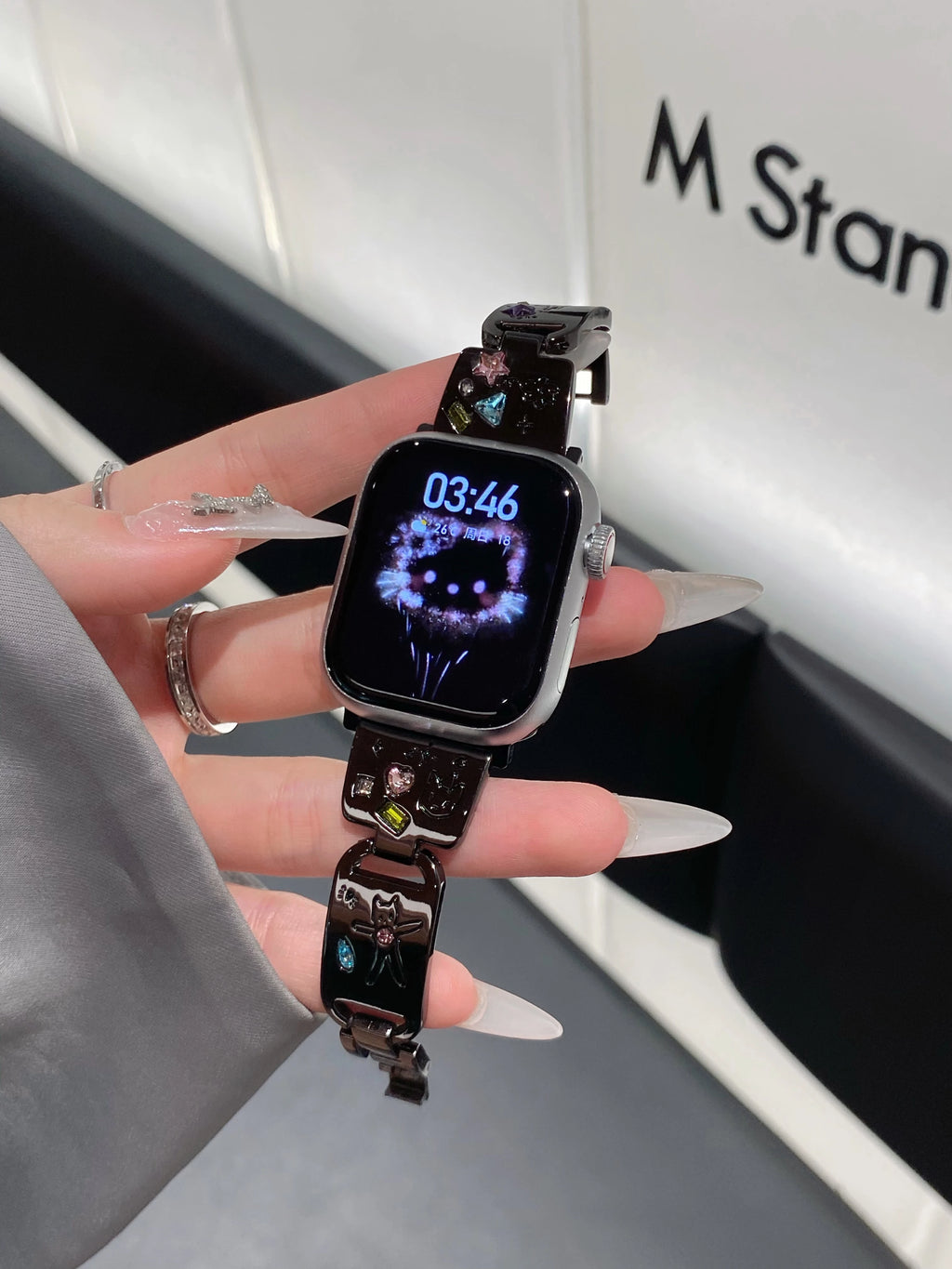 Cute Cat Glossy Metal Band For iWatch Ultra 10 9 8 7 42 45mm 46mm 49mm Diamond Bracelet Strap For Apple Watch 38mm 41mm 6 5 SE 4