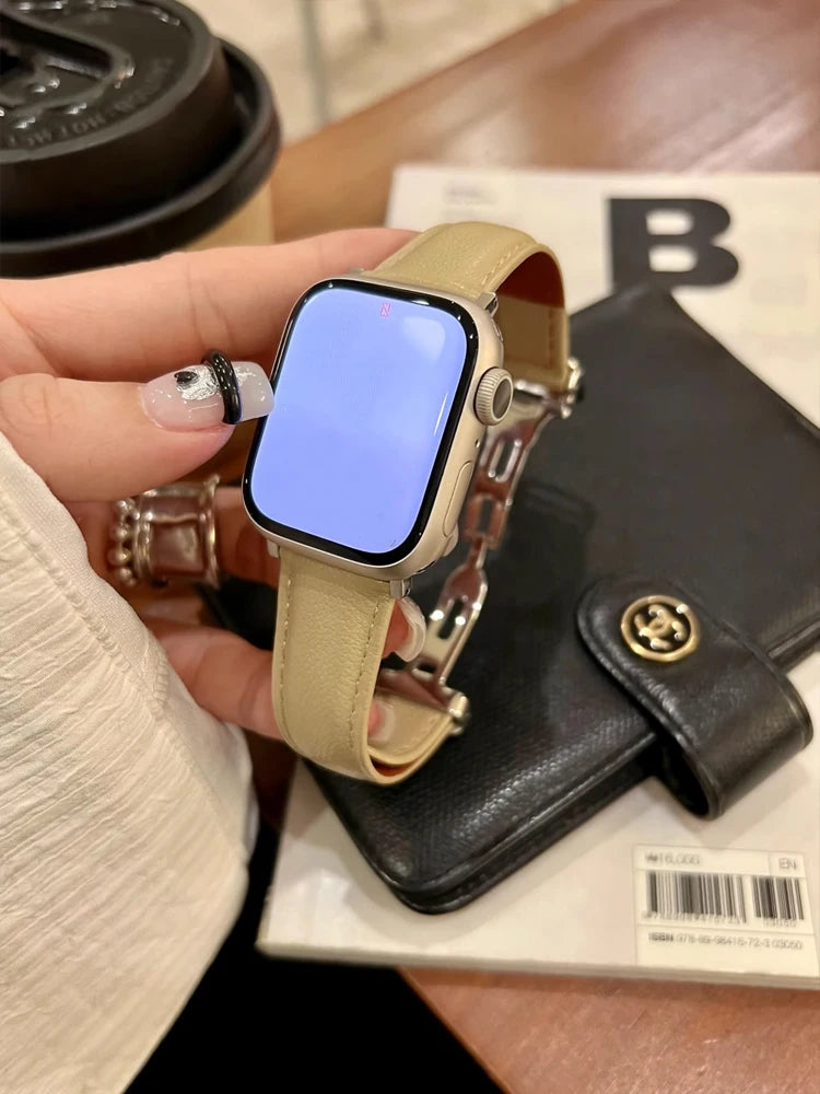 Luxury Real Leather Band For Apple Watch Ultra 10 9 8 7 6 5 4 Women Bracelet Strap For iWatch 38mm 40mm 41mm 42mm 45mm 46mm 49mm