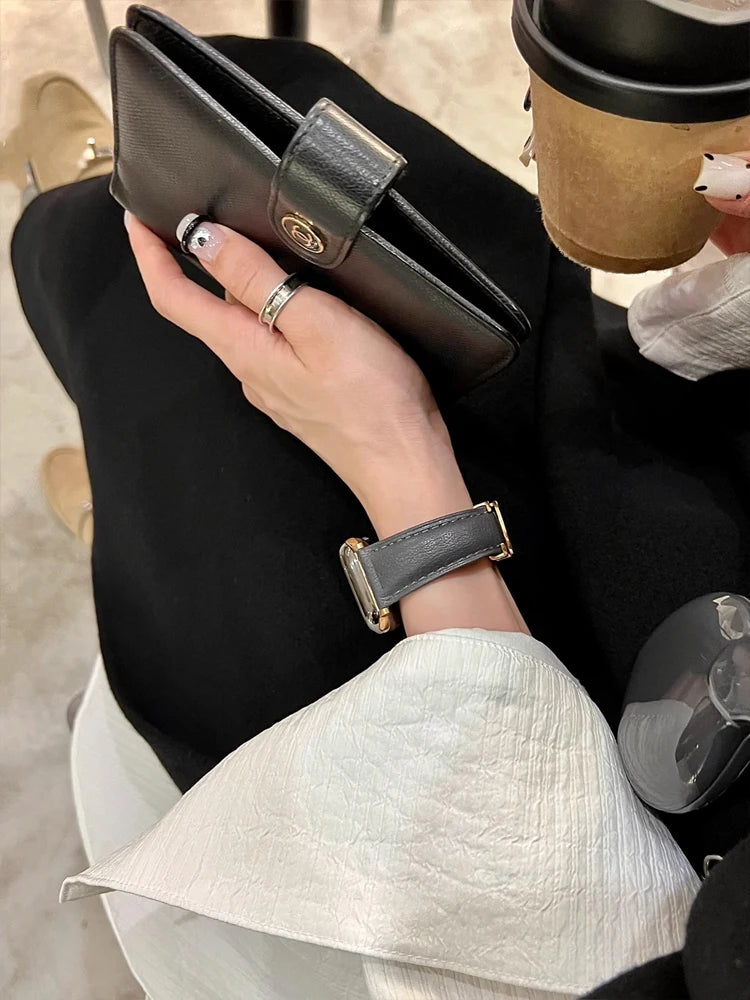 Luxury Real Leather Band For Apple Watch Ultra 10 9 8 7 6 5 4 Women Bracelet Strap For iWatch 38mm 40mm 41mm 42mm 45mm 46mm 49mm