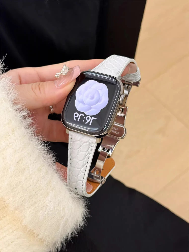 Real Leather Band For Apple Watch 38mm 41mm 40mm 42mm 45mm 46mm 49mm Luxury Slim Woman Strap For iWatch Ultra 10 9 8 7 SE 6 5 4
