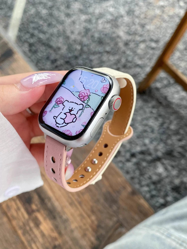 Cute Dog Leather Band For iWatch Ultra 10 9 8 7 6 5 4 Slim Woman Bracelet Strap For Apple Watch 38mm 40mm 41mm 42mm 45 46mm 49mm