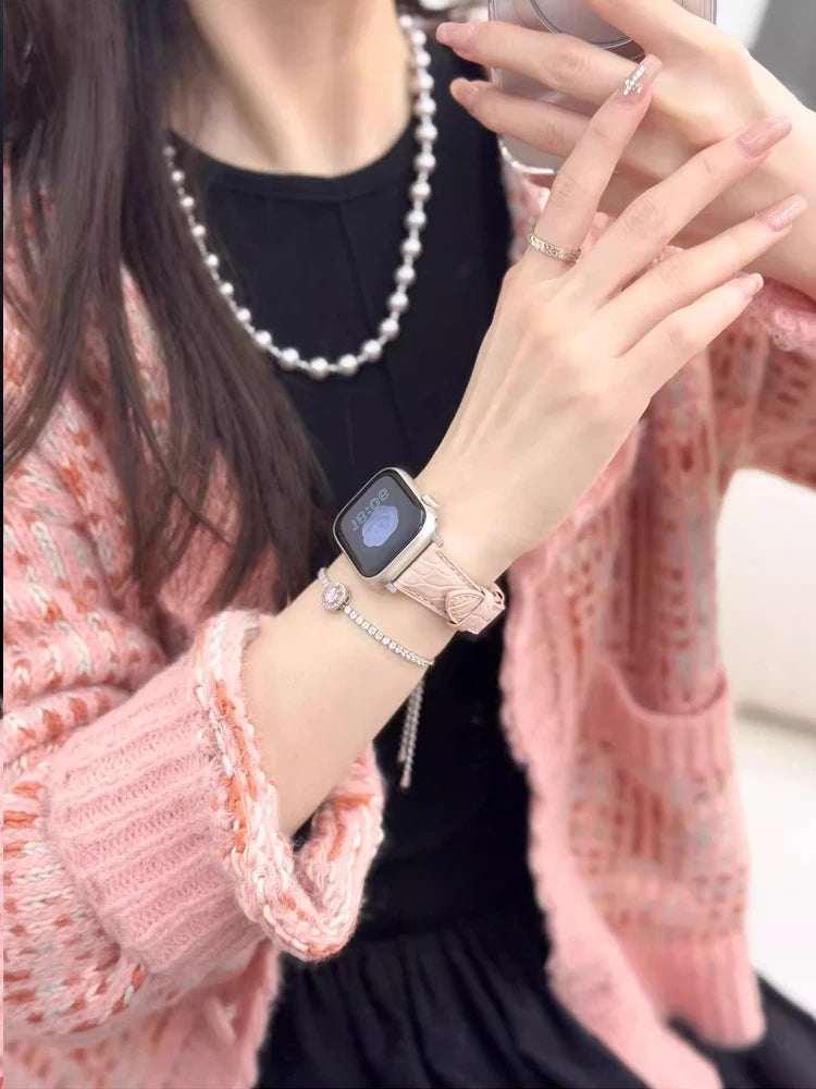 Real Leather Band For Apple Watch 38mm 41mm 40mm 42mm 45mm 46mm 49mm Luxury Slim Woman Strap For iWatch Ultra 10 9 8 7 SE 6 5 4