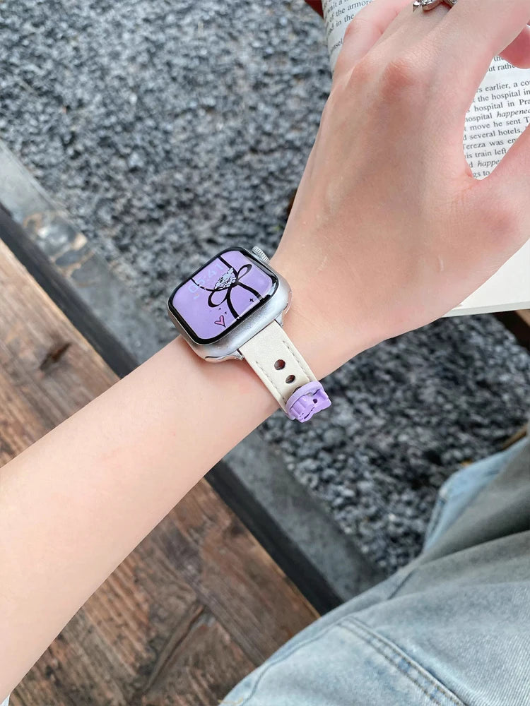 Cute Dog Leather Band For iWatch Ultra 10 9 8 7 6 5 4 Slim Woman Bracelet Strap For Apple Watch 38mm 40mm 41mm 42mm 45 46mm 49mm