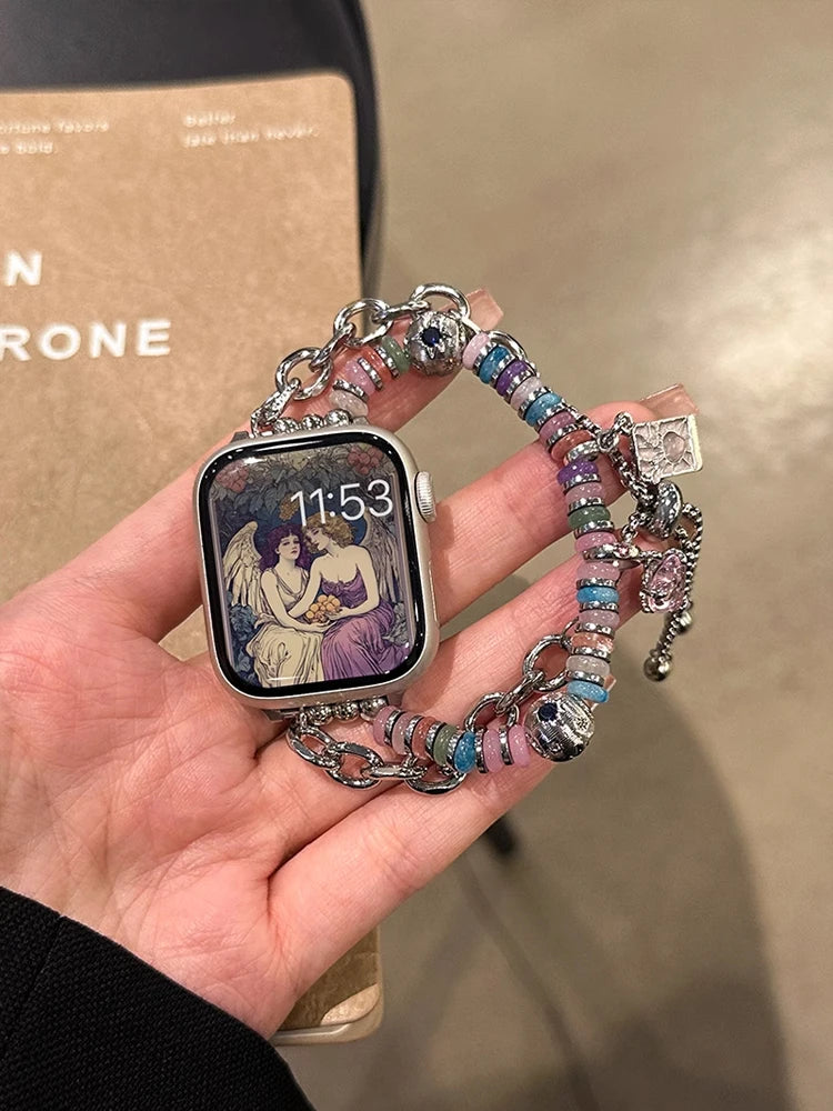 Bohemia Elasticity Metal Band For iWatch Ultra 11 10 9 8 Se 42mm 44 46mm 49mm Woman Bracelet Strap For Apple Watch 7 6 5 40mm 41