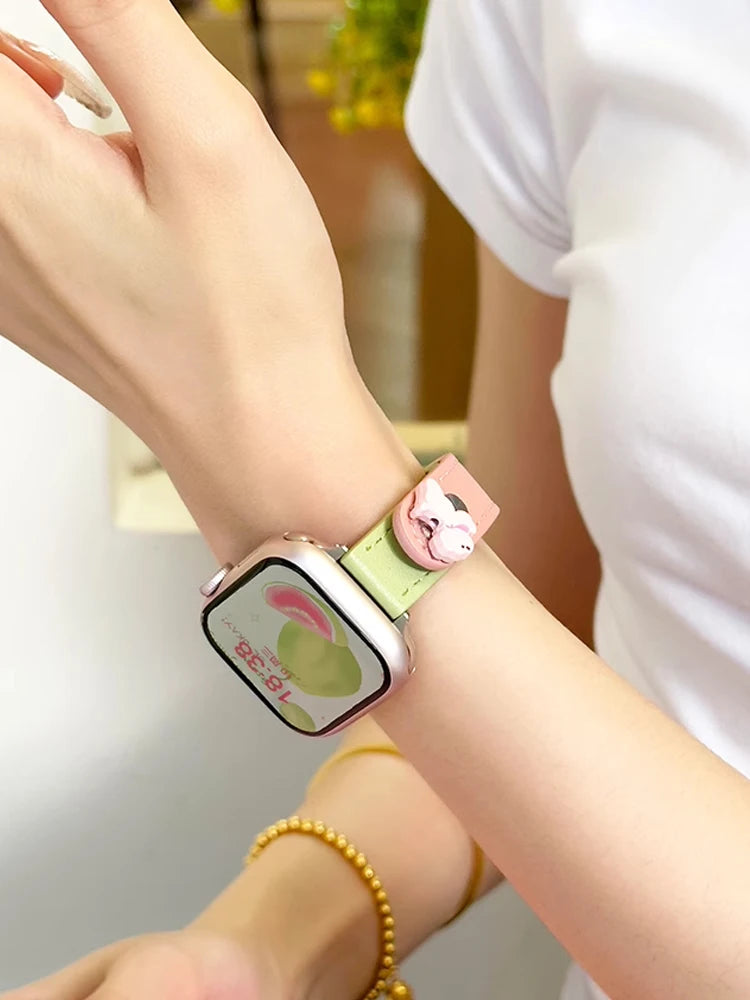 Cute Dog Leather Band For iWatch Ultra 10 9 8 7 6 5 4 Slim Woman Bracelet Strap For Apple Watch 38mm 40mm 41mm 42mm 45 46mm 49mm