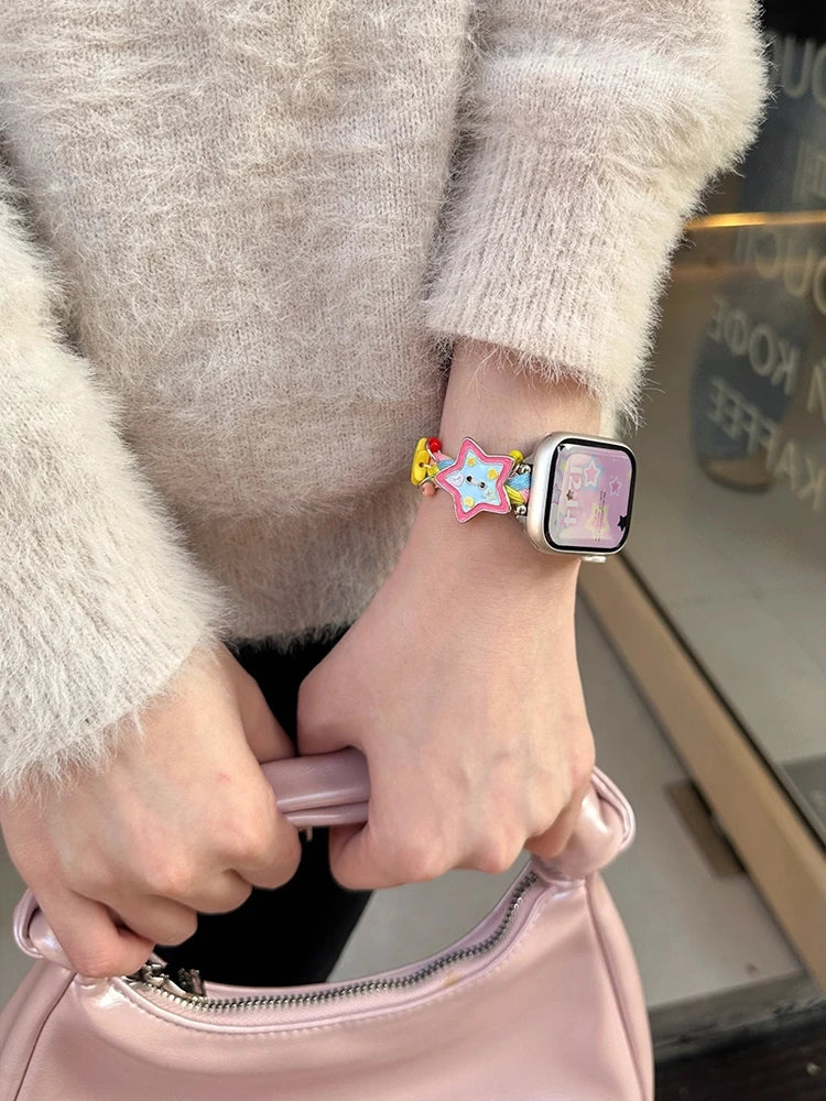 Y2K Star Button Strap For Apple Watch Ultra 11 10 9 8 7 6 Se 5 Metal Bracelet Band For iWatch 49mm 46mm 41mm 45mm 42mm 44mm 40mm