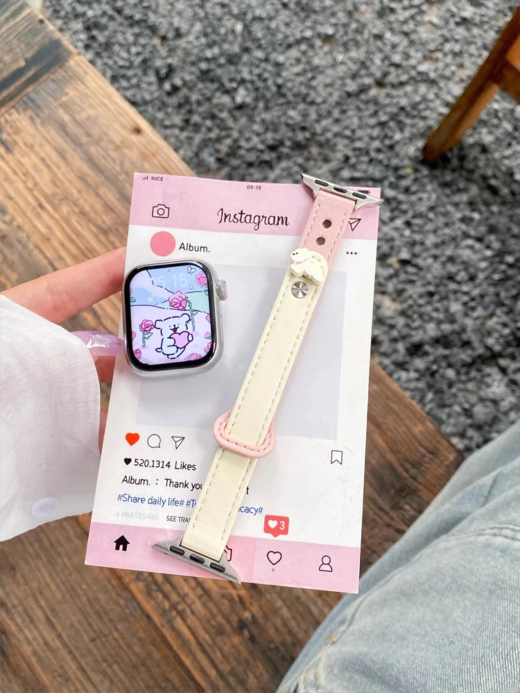 Cute Dog Leather Band For iWatch Ultra 10 9 8 7 6 5 4 Slim Woman Bracelet Strap For Apple Watch 38mm 40mm 41mm 42mm 45 46mm 49mm