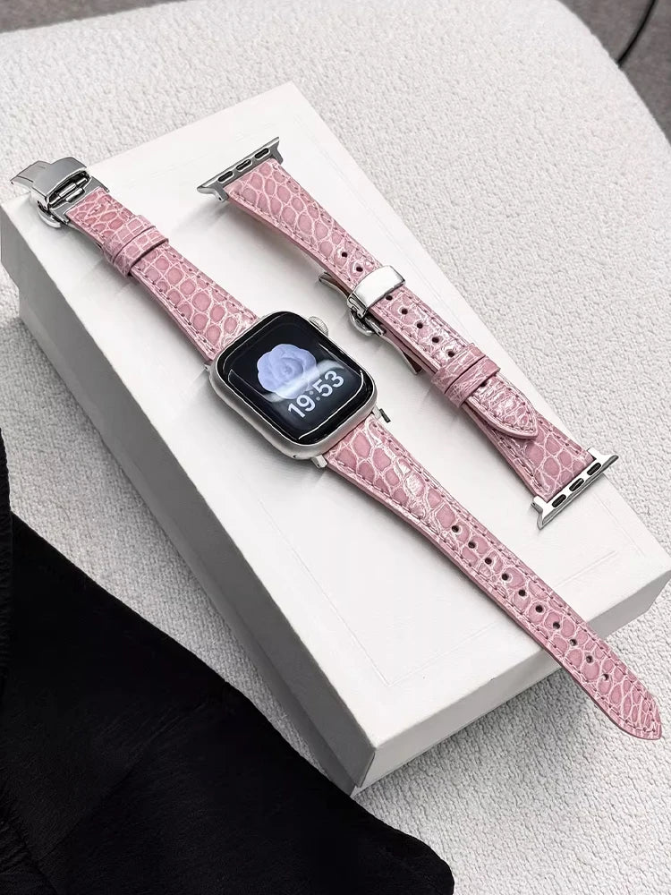 Real Leather Band For Apple Watch 38mm 41mm 40mm 42mm 45mm 46mm 49mm Luxury Slim Woman Strap For iWatch Ultra 10 9 8 7 SE 6 5 4