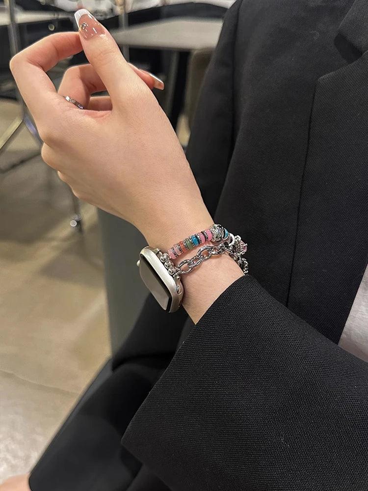 Bohemia Elasticity Metal Band For iWatch Ultra 11 10 9 8 Se 42mm 44 46mm 49mm Woman Bracelet Strap For Apple Watch 7 6 5 40mm 41