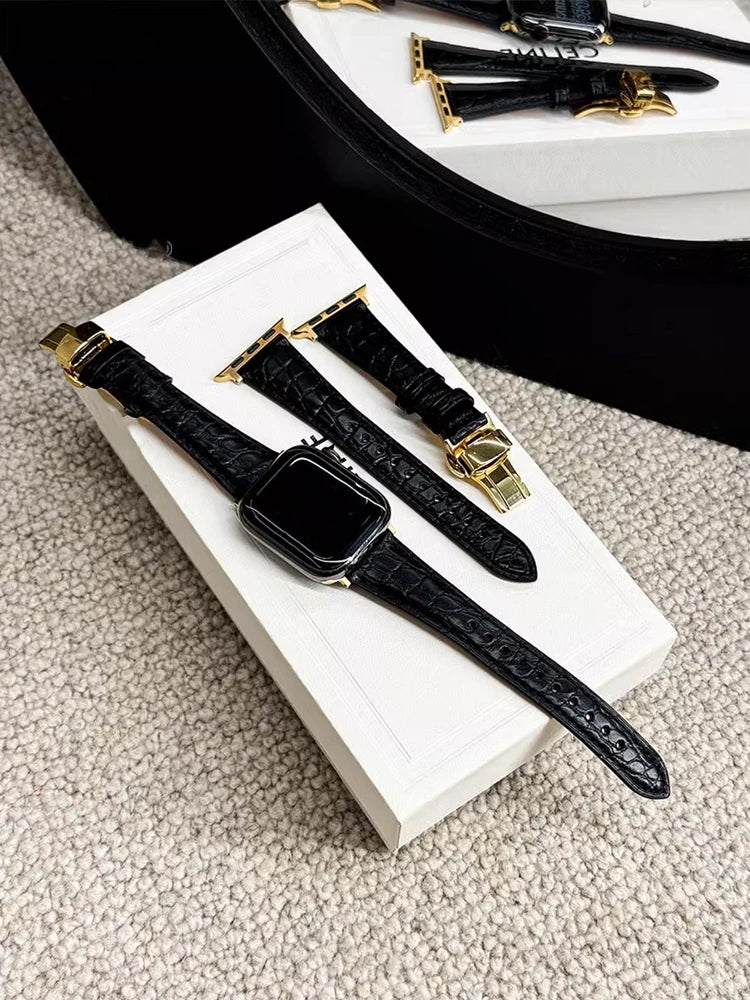 Real Leather Band For Apple Watch 38mm 41mm 40mm 42mm 45mm 46mm 49mm Luxury Slim Woman Strap For iWatch Ultra 10 9 8 7 SE 6 5 4