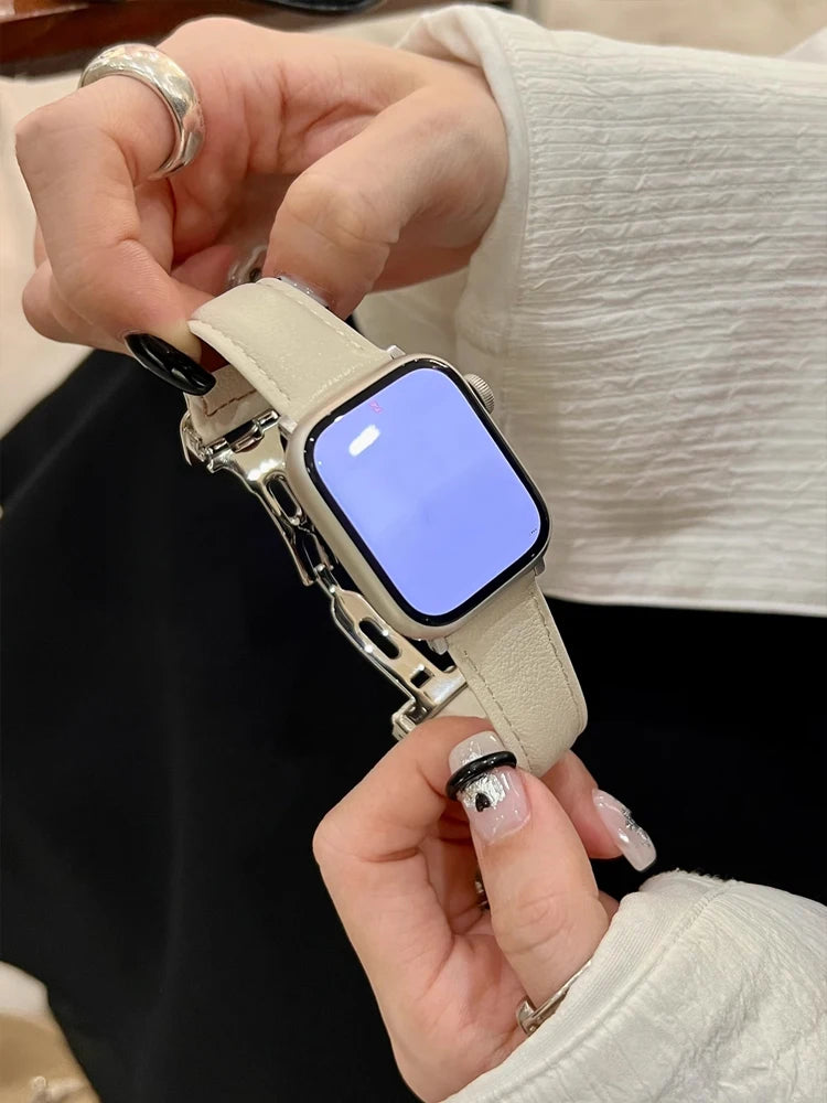 Luxury Real Leather Band For Apple Watch Ultra 10 9 8 7 6 5 4 Women Bracelet Strap For iWatch 38mm 40mm 41mm 42mm 45mm 46mm 49mm