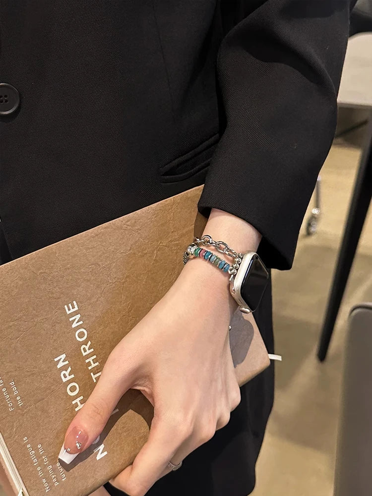 Bohemia Elasticity Metal Band For iWatch Ultra 11 10 9 8 Se 42mm 44 46mm 49mm Woman Bracelet Strap For Apple Watch 7 6 5 40mm 41