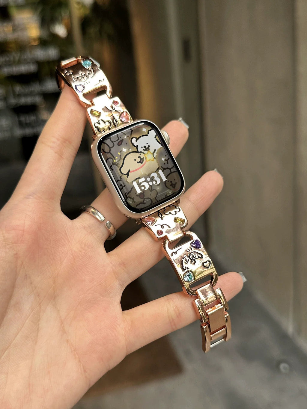 Cute Cat Glossy Metal Band For iWatch Ultra 10 9 8 7 42 45mm 46mm 49mm Diamond Bracelet Strap For Apple Watch 38mm 41mm 6 5 SE 4