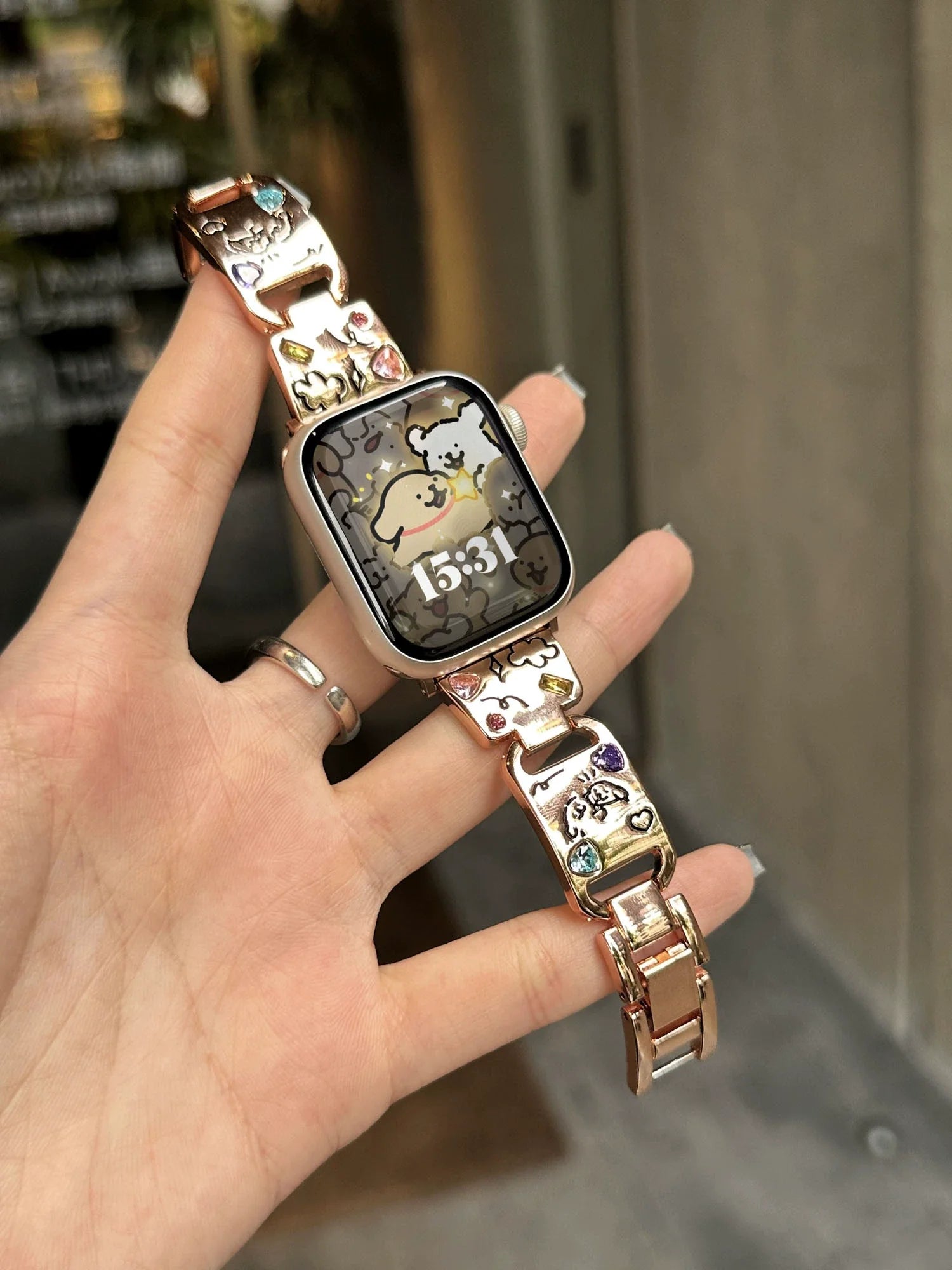 Cute Cat Glossy Metal Band For iWatch Ultra 10 9 8 7 42 45mm 46mm 49mm Diamond Bracelet Strap For Apple Watch 38mm 41mm 6 5 SE 4