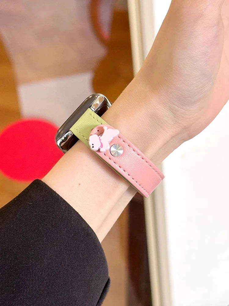 Cute Dog Leather Band For iWatch Ultra 10 9 8 7 6 5 4 Slim Woman Bracelet Strap For Apple Watch 38mm 40mm 41mm 42mm 45 46mm 49mm