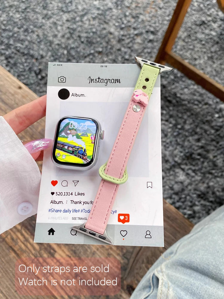 Cute Dog Leather Band For iWatch Ultra 10 9 8 7 6 5 4 Slim Woman Bracelet Strap For Apple Watch 38mm 40mm 41mm 42mm 45 46mm 49mm