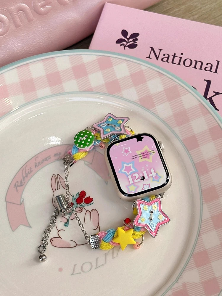 Y2K Star Button Strap For Apple Watch Ultra 11 10 9 8 7 6 Se 5 Metal Bracelet Band For iWatch 49mm 46mm 41mm 45mm 42mm 44mm 40mm