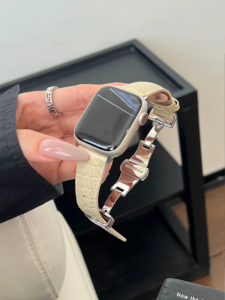 Real Leather Band For Apple Watch 38mm 41mm 40mm 42mm 45mm 46mm 49mm Luxury Slim Woman Strap For iWatch Ultra 10 9 8 7 SE 6 5 4