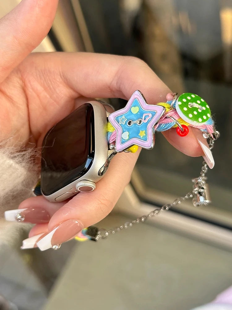 Y2K Star Button Strap For Apple Watch Ultra 11 10 9 8 7 6 Se 5 Metal Bracelet Band For iWatch 49mm 46mm 41mm 45mm 42mm 44mm 40mm