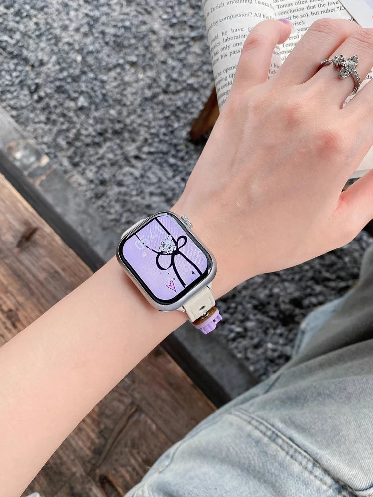 Cute Dog Leather Band For iWatch Ultra 10 9 8 7 6 5 4 Slim Woman Bracelet Strap For Apple Watch 38mm 40mm 41mm 42mm 45 46mm 49mm