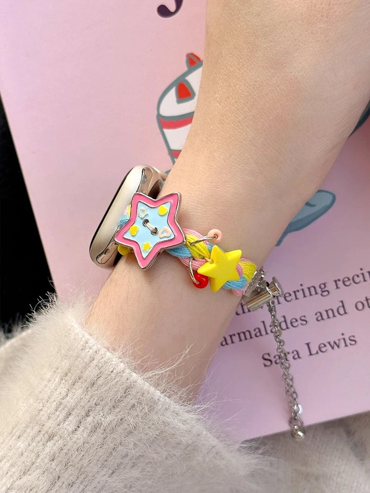 Y2K Star Button Strap For Apple Watch Ultra 11 10 9 8 7 6 Se 5 Metal Bracelet Band For iWatch 49mm 46mm 41mm 45mm 42mm 44mm 40mm