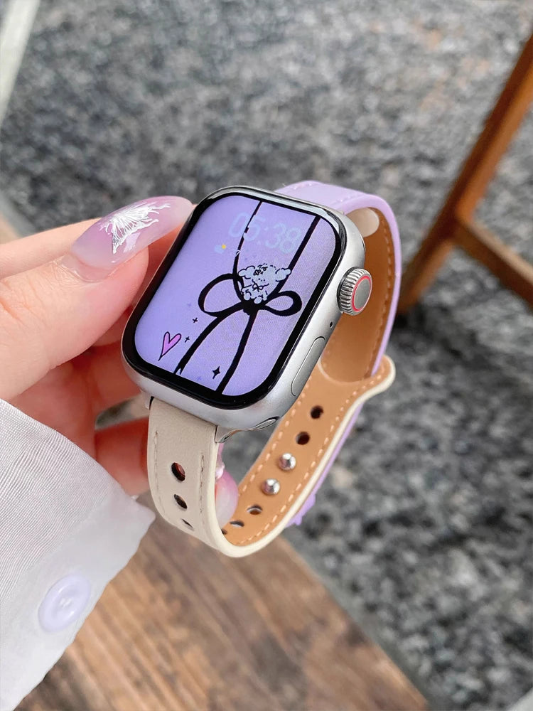 Cute Dog Leather Band For iWatch Ultra 10 9 8 7 6 5 4 Slim Woman Bracelet Strap For Apple Watch 38mm 40mm 41mm 42mm 45 46mm 49mm