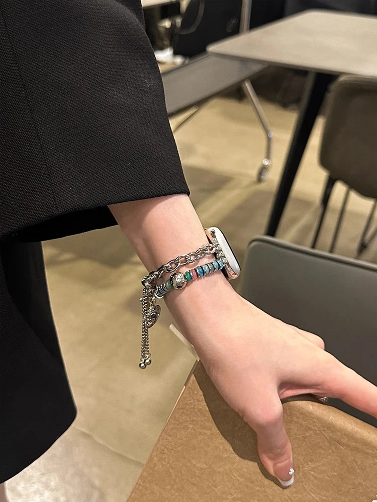 Bohemia Elasticity Metal Band For iWatch Ultra 11 10 9 8 Se 42mm 44 46mm 49mm Woman Bracelet Strap For Apple Watch 7 6 5 40mm 41