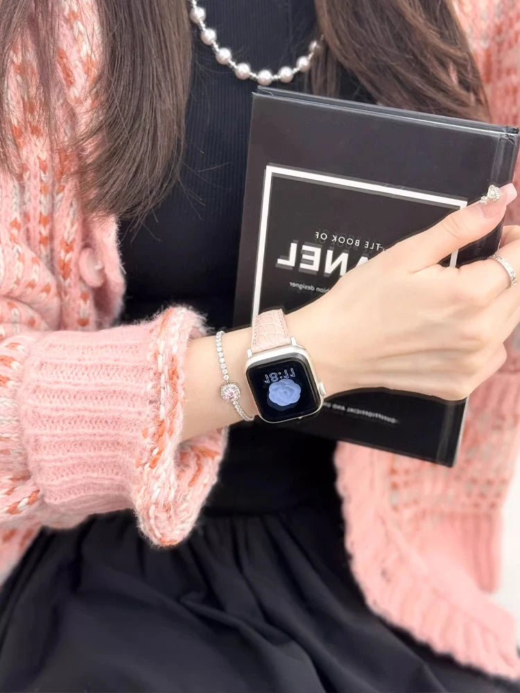 Real Leather Band For Apple Watch 38mm 41mm 40mm 42mm 45mm 46mm 49mm Luxury Slim Woman Strap For iWatch Ultra 10 9 8 7 SE 6 5 4