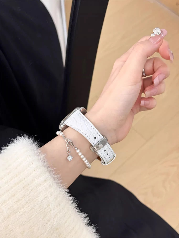 Real Leather Band For Apple Watch 38mm 41mm 40mm 42mm 45mm 46mm 49mm Luxury Slim Woman Strap For iWatch Ultra 10 9 8 7 SE 6 5 4