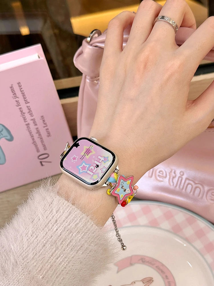 Y2K Star Button Strap For Apple Watch Ultra 11 10 9 8 7 6 Se 5 Metal Bracelet Band For iWatch 49mm 46mm 41mm 45mm 42mm 44mm 40mm