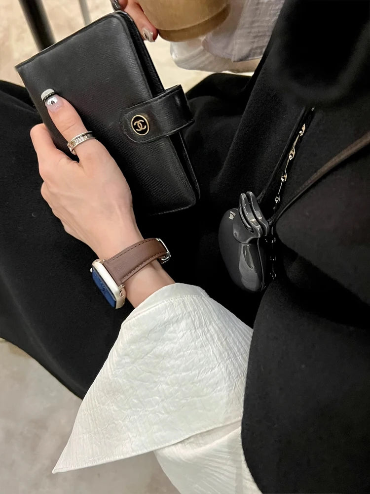 Luxury Real Leather Band For Apple Watch Ultra 10 9 8 7 6 5 4 Women Bracelet Strap For iWatch 38mm 40mm 41mm 42mm 45mm 46mm 49mm