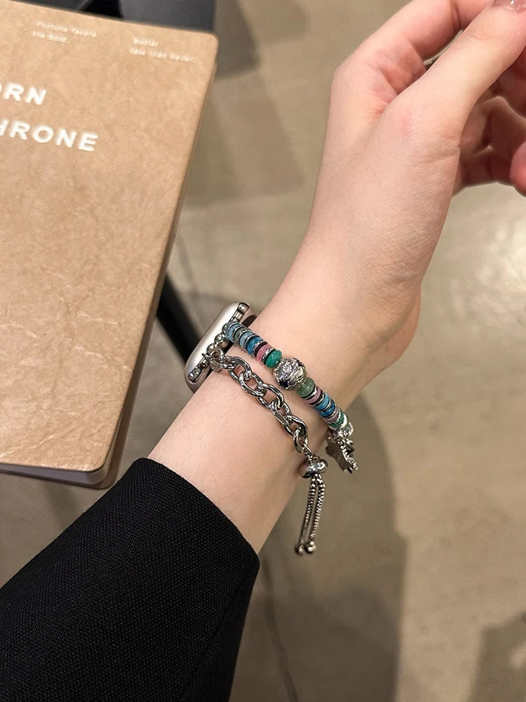 Bohemia Elasticity Metal Band For iWatch Ultra 11 10 9 8 Se 42mm 44 46mm 49mm Woman Bracelet Strap For Apple Watch 7 6 5 40mm 41