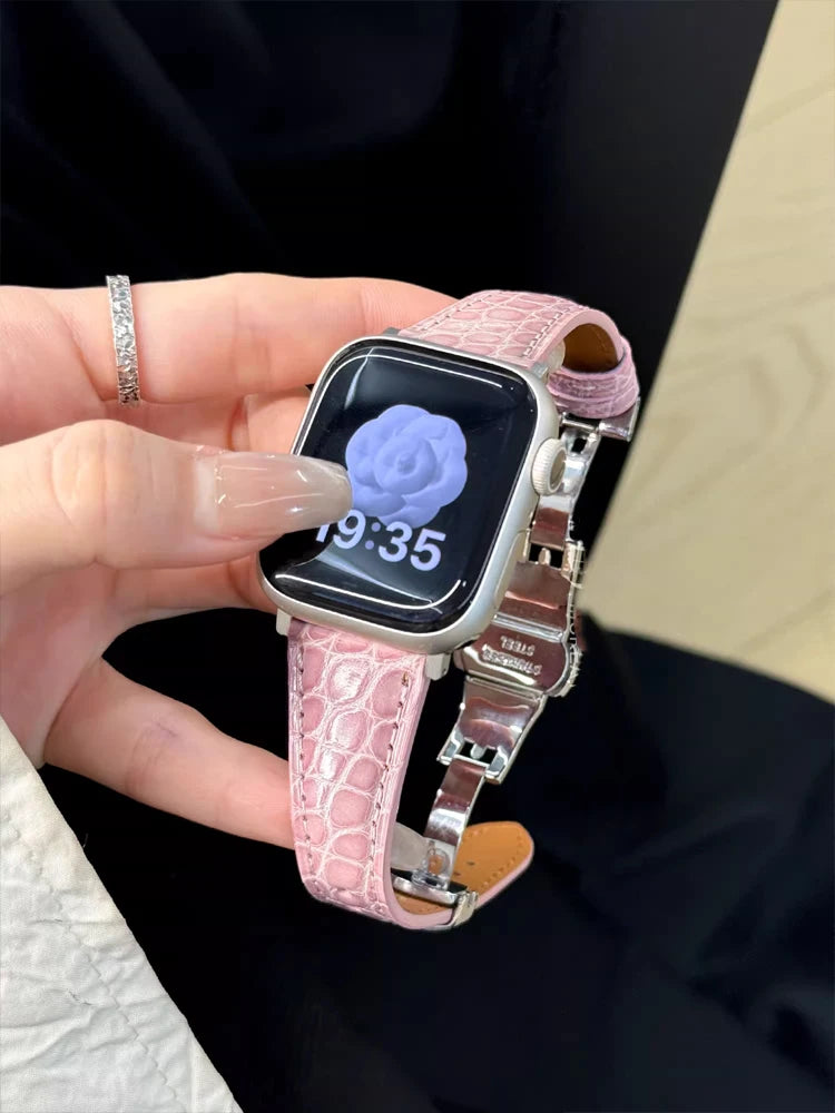 Real Leather Band For Apple Watch 38mm 41mm 40mm 42mm 45mm 46mm 49mm Luxury Slim Woman Strap For iWatch Ultra 10 9 8 7 SE 6 5 4