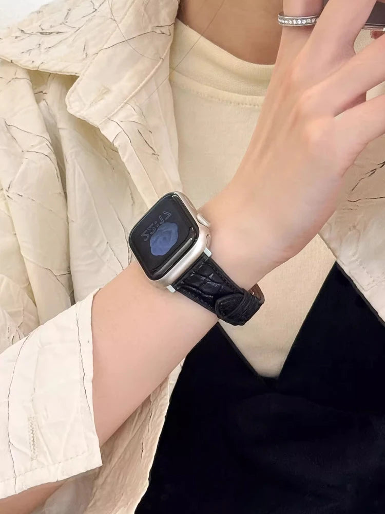 Real Leather Band For Apple Watch 38mm 41mm 40mm 42mm 45mm 46mm 49mm Luxury Slim Woman Strap For iWatch Ultra 10 9 8 7 SE 6 5 4