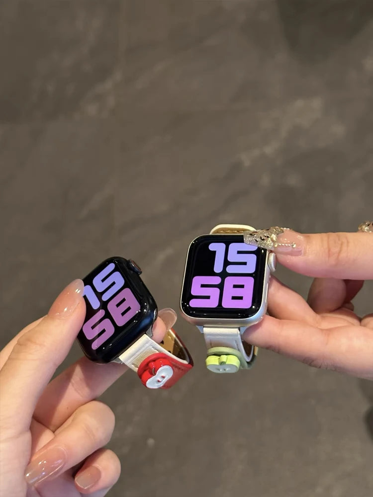 Cute Dog Leather Band For iWatch Ultra 10 9 8 7 6 5 4 Slim Woman Bracelet Strap For Apple Watch 38mm 40mm 41mm 42mm 45 46mm 49mm