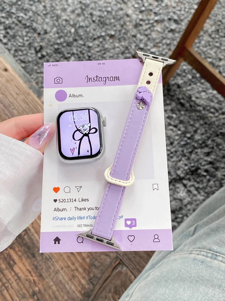 Cute Dog Leather Band For iWatch Ultra 10 9 8 7 6 5 4 Slim Woman Bracelet Strap For Apple Watch 38mm 40mm 41mm 42mm 45 46mm 49mm