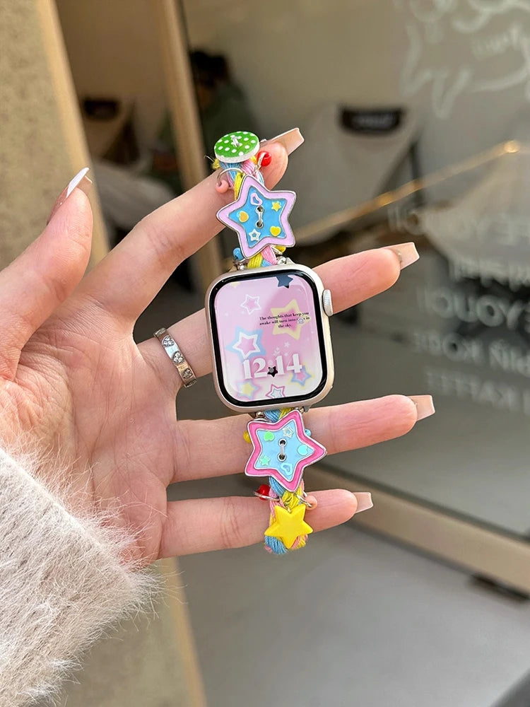 Y2K Star Button Strap For Apple Watch Ultra 11 10 9 8 7 6 Se 5 Metal Bracelet Band For iWatch 49mm 46mm 41mm 45mm 42mm 44mm 40mm