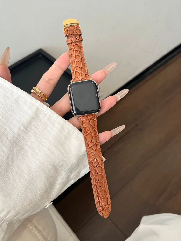 Real Leather Band For Apple Watch 38mm 41mm 40mm 42mm 45mm 46mm 49mm Luxury Slim Woman Strap For iWatch Ultra 10 9 8 7 SE 6 5 4