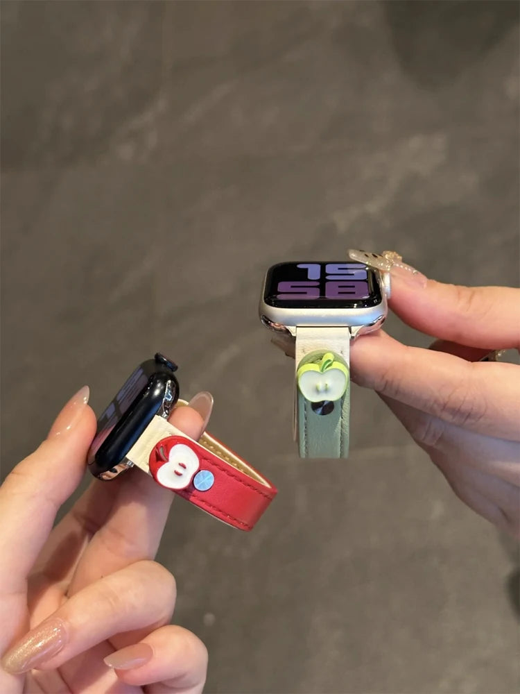 Cute Dog Leather Band For iWatch Ultra 10 9 8 7 6 5 4 Slim Woman Bracelet Strap For Apple Watch 38mm 40mm 41mm 42mm 45 46mm 49mm