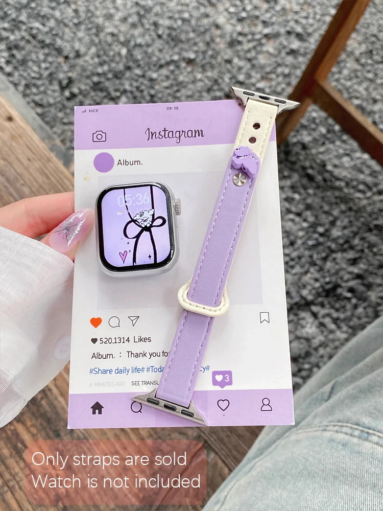 Cute Dog Leather Band For iWatch Ultra 10 9 8 7 6 5 4 Slim Woman Bracelet Strap For Apple Watch 38mm 40mm 41mm 42mm 45 46mm 49mm