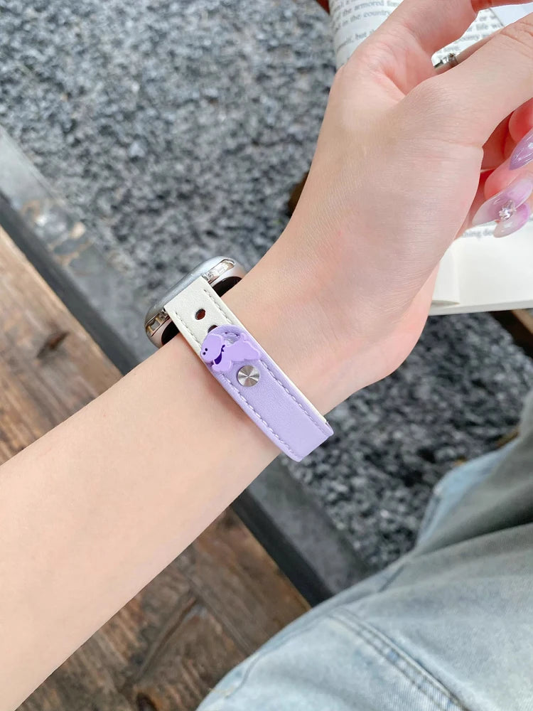 Cute Dog Leather Band For iWatch Ultra 10 9 8 7 6 5 4 Slim Woman Bracelet Strap For Apple Watch 38mm 40mm 41mm 42mm 45 46mm 49mm